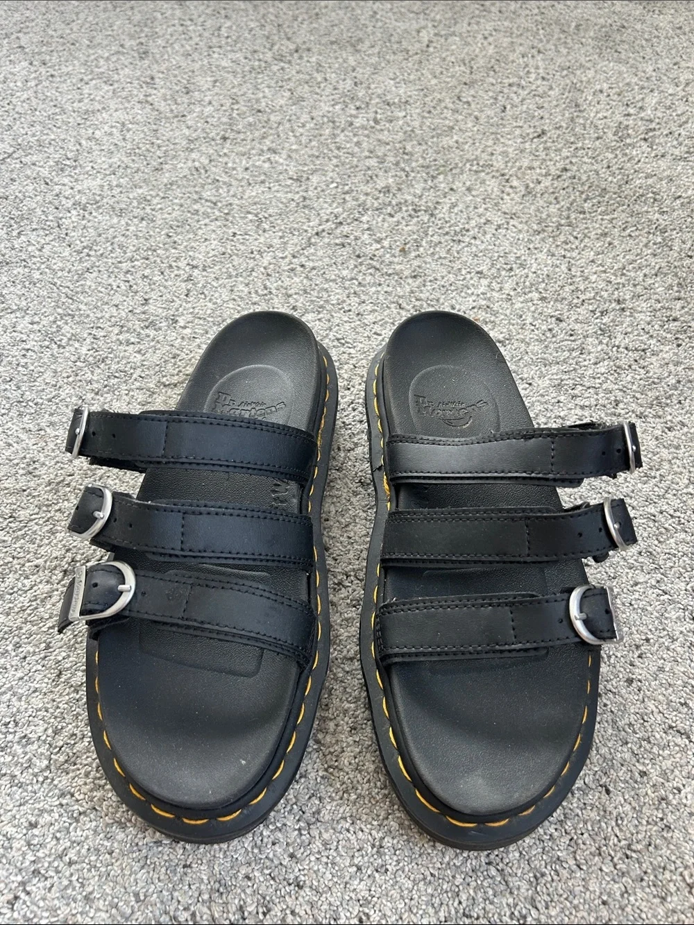 Dr. Martens Black Triple-Strap women’s  with Yellow Stitching
